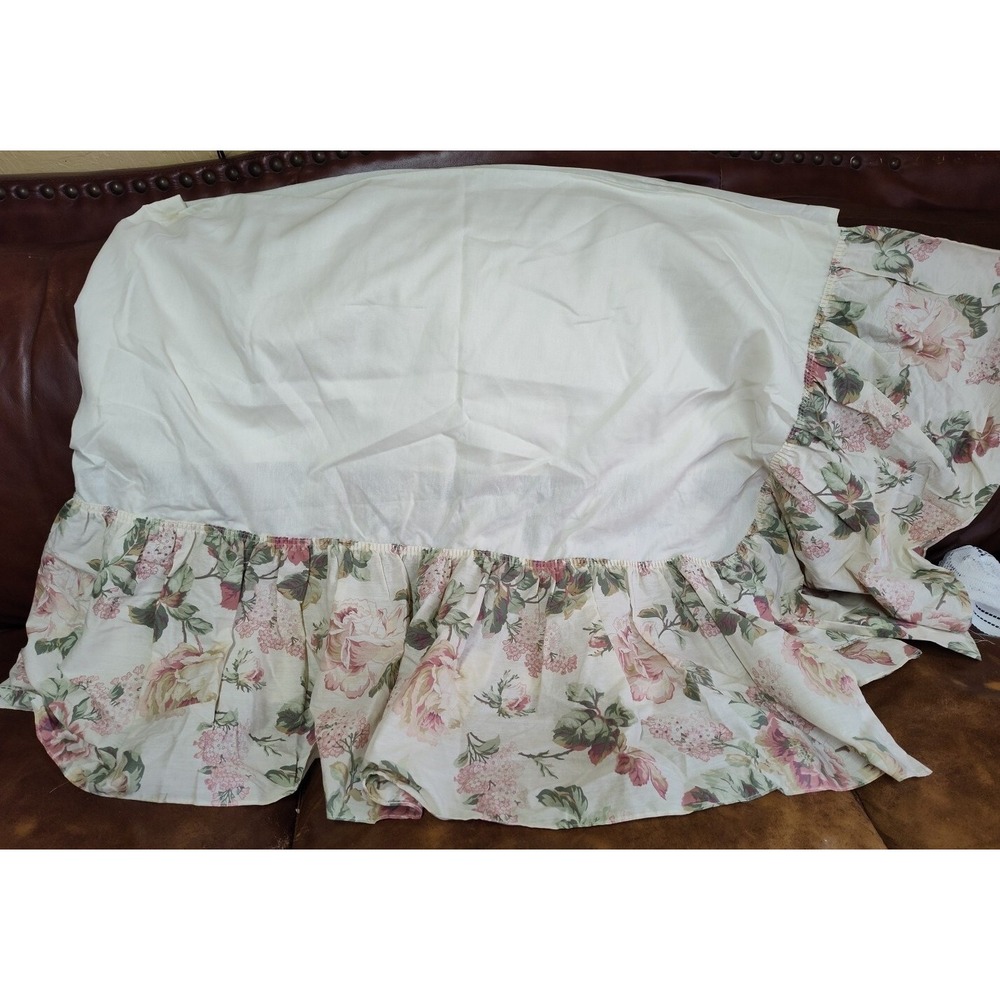Croscill Floral Twin Bedskirt Tan Green Pink FLORAL ROSES